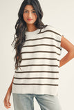 LDC Stripe Side Slits Crewneck Short Sleeve Sweater Tee