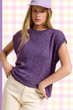 JCS3598-Loose Fit Sleeveless Ribbed Knit Crew Neck Top