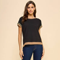 Solid Ribbed Top with Contrast Details