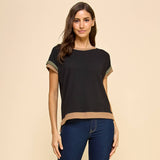 Solid Ribbed Top with Contrast Details