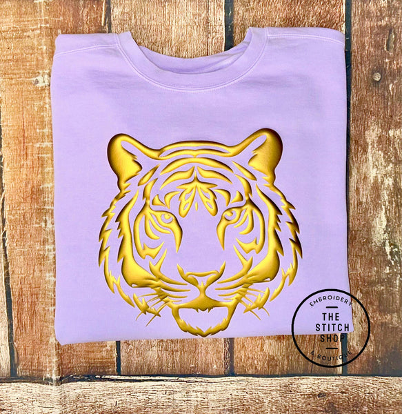 Gold Puff Tiger Face Outline Top - Multiple Options