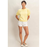 Puff Sleeve V-Stitch Crew Neck Top