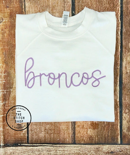 Broncos Chain Stitch Embroidered Loop Back Terry Sweatshirt