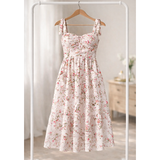 ROMANTIC FLORAL TIE STRAP MIDI DRESS