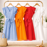 SOLID PAPAYA GAUZE RUFFLE SLEEVE MINI DRESS