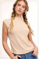 HCT7705-Stretchy Crinkled Fabric Sleeveless Top
