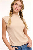 HCT7705-Stretchy Crinkled Fabric Sleeveless Top