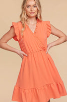 Ruffle Hem Surplice Sleeveless Crepe Midi Dress with Pockets