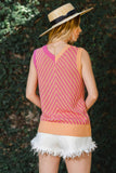 Women Strawberry Contrast Chevron Knit Sweater Vest