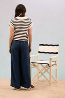 STRIPE CREW NECK SHORT SLEEVE KNIT PULLOVER