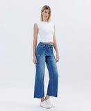 HIGH RISE RAW HEM ANKLE WIDE LEG JEANS LV1683