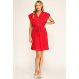 SOLID PAPAYA GAUZE RUFFLE SLEEVE MINI DRESS