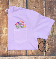 Comfort Colors Floral Embroidered Pocket Tee