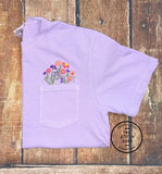 Comfort Colors Floral Embroidered Pocket Tee