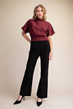 Mock Neck Suede Look Brush Top