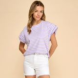 Striped Rolled Sleeve Knit Top