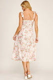 ROMANTIC FLORAL TIE STRAP MIDI DRESS