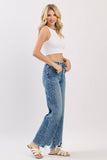 HIGH RISE SLIM WIDE LEG W/ DESTROYED HEM JEANS