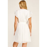 SOLID PAPAYA GAUZE RUFFLE SLEEVE MINI DRESS