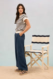 STRIPE CREW NECK SHORT SLEEVE KNIT PULLOVER