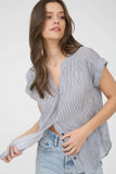 PINSTRIPE SHORT CUFF SLEEVE BUTTON DOWN SHIRT