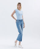 HIGH RISE RAW HEM CROP SLIM WIDE LEG JEANS LV1687