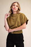 Mock Neck Suede Look Brush Top