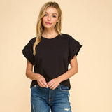 Cotton Spandex Cuffed Sleeve Top