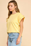 Striped Rolled Sleeve Knit Top