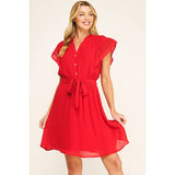 SOLID PAPAYA GAUZE RUFFLE SLEEVE MINI DRESS