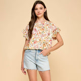 Floral Printed Top with Ruffled Sleeves