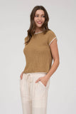 CONTRAST TRIM SHORT SLEEVE KNIT SWEATER TOP
