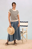 STRIPE CREW NECK SHORT SLEEVE KNIT PULLOVER