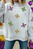 Sequin Mock Neck Reversible Wear Mardi Gras Sweatshirt