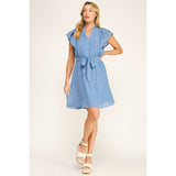 SOLID PAPAYA GAUZE RUFFLE SLEEVE MINI DRESS