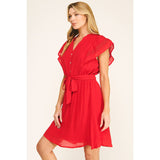 SOLID PAPAYA GAUZE RUFFLE SLEEVE MINI DRESS