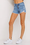 Exposed Button Shorts with Fray Hem