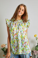 Floral Woven Ruffle Blouse