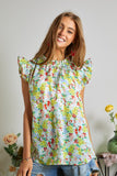 Floral Woven Ruffle Blouse