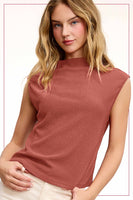 HCT7705-Stretchy Crinkled Fabric Sleeveless Top