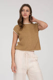 CONTRAST TRIM SHORT SLEEVE KNIT SWEATER TOP
