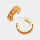 Baguette Stone Cluster Hoop Evening Earrings