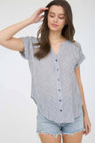 PINSTRIPE SHORT CUFF SLEEVE BUTTON DOWN SHIRT