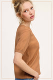 Puffy Sleeve Basic Stretchy Knit Top