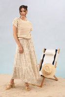 STRIPE CREW NECK SHORT SLEEVE KNIT PULLOVER