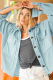 Loose Fit Button Down Long Sleeve Fleece Shacket