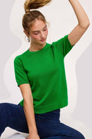Puffy Sleeve Basic Stretchy Knit Top