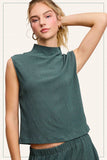 HCT7705-Stretchy Crinkled Fabric Sleeveless Top