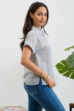 STRIPE COLLARED SHORT SLEEVE LINEN SHIRT