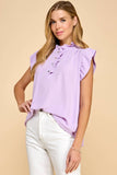 Solid Top with Ruffled Sleeves and Button Detail